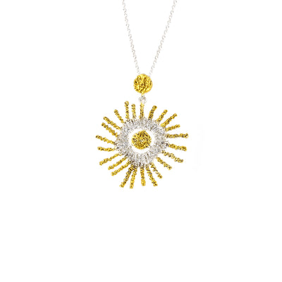 SILVER PENDANT 925° SUN DESIGN WITH GOLD PLATED DETAILS