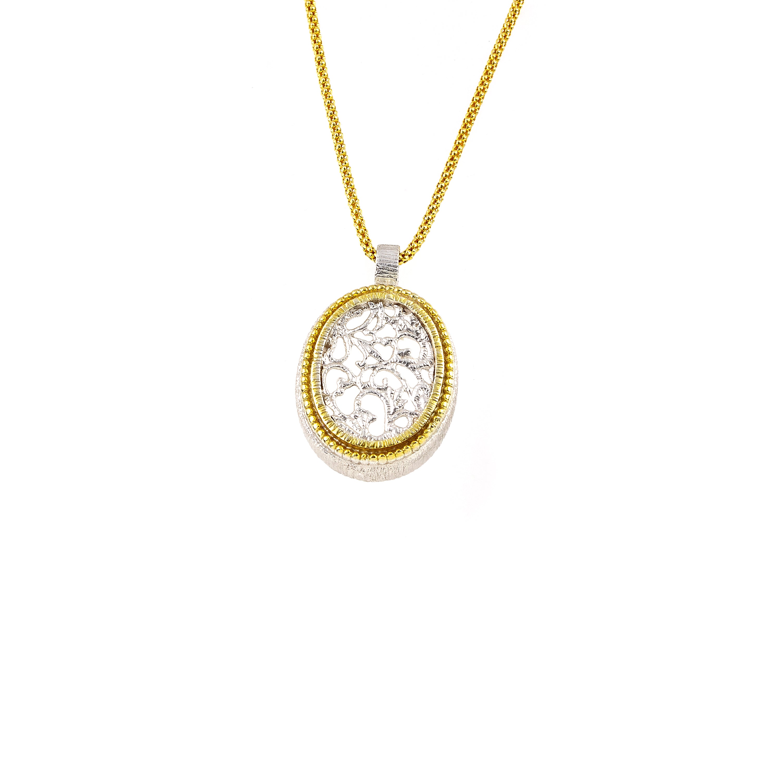 NECKLACE STERLING SILVER 925° WITH IRREGULAR DESIGN AND GOLD-PLATED DETAILS