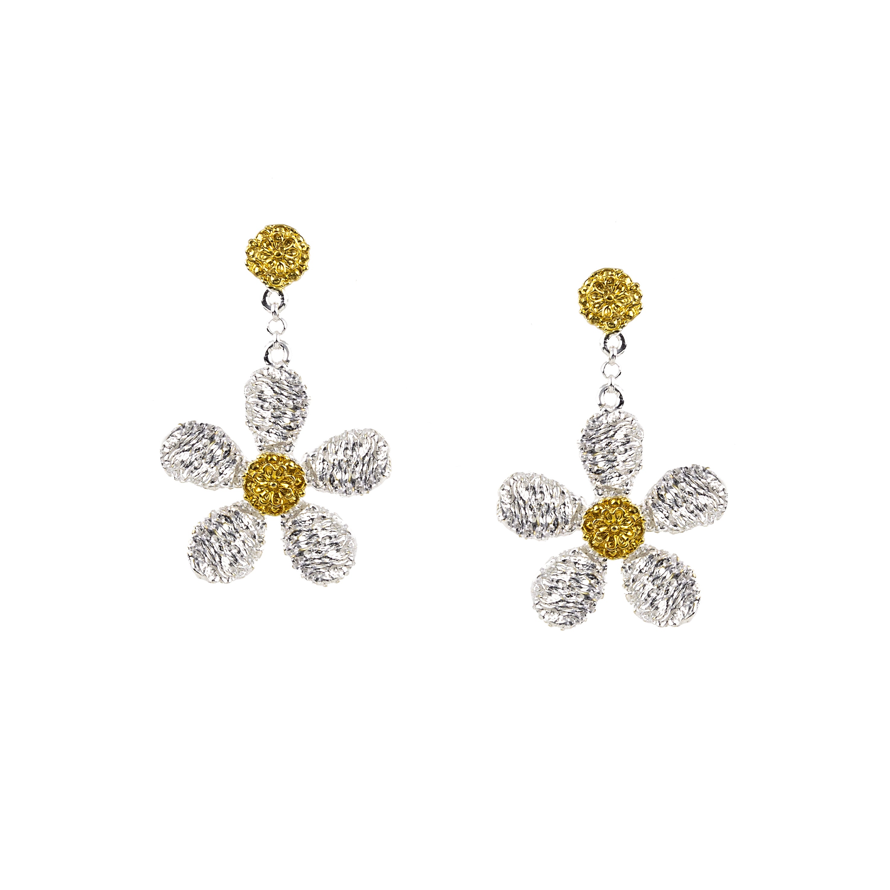 EARRINGS SILVER 925° FLOWER DESIGN WITH GOLD PLATED DETAILS