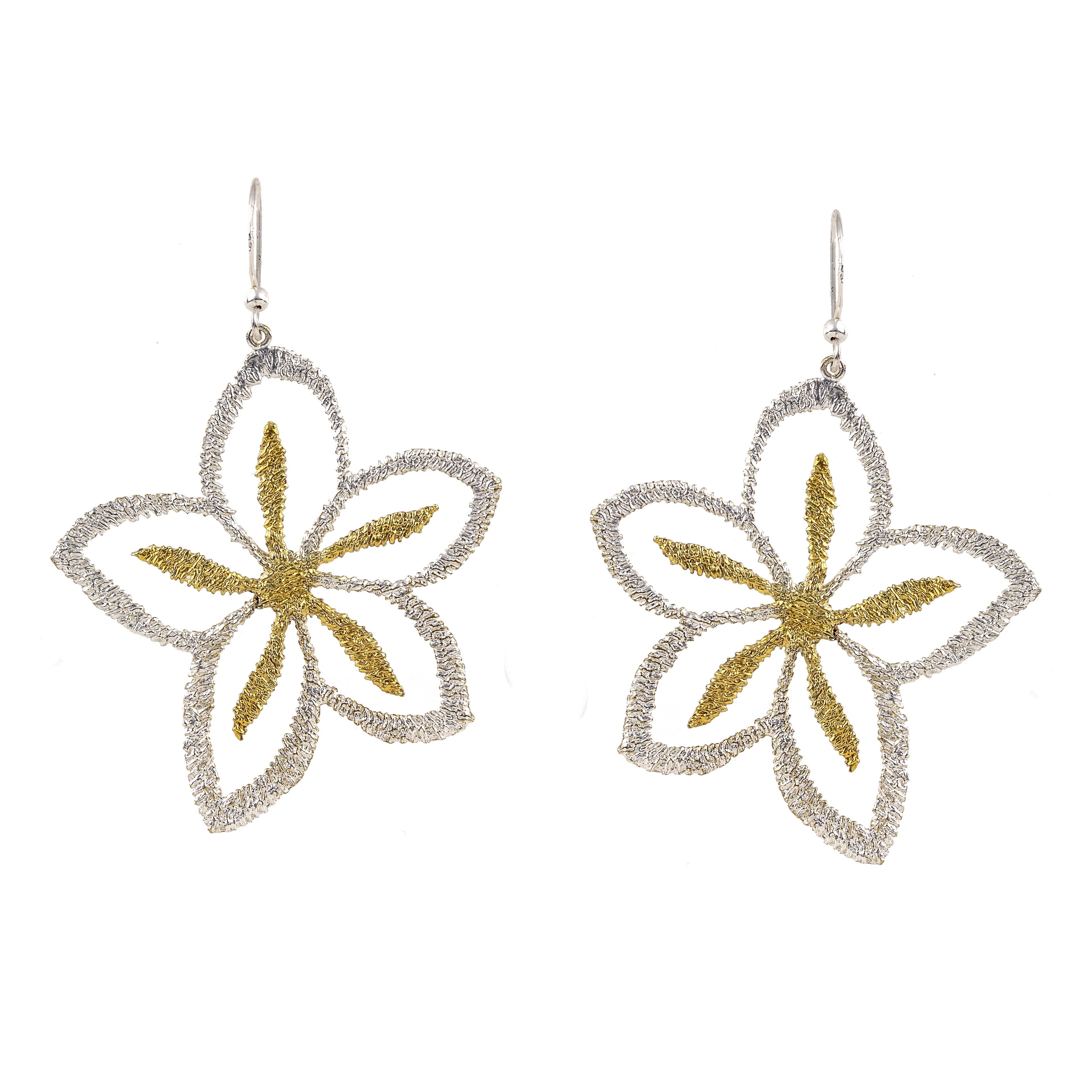 EARRINGS SILVER 925° FLOWER DESIGN WITH GOLD PLATED DETAILS