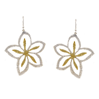 EARRINGS SILVER 925° FLOWER DESIGN WITH GOLD PLATED DETAILS