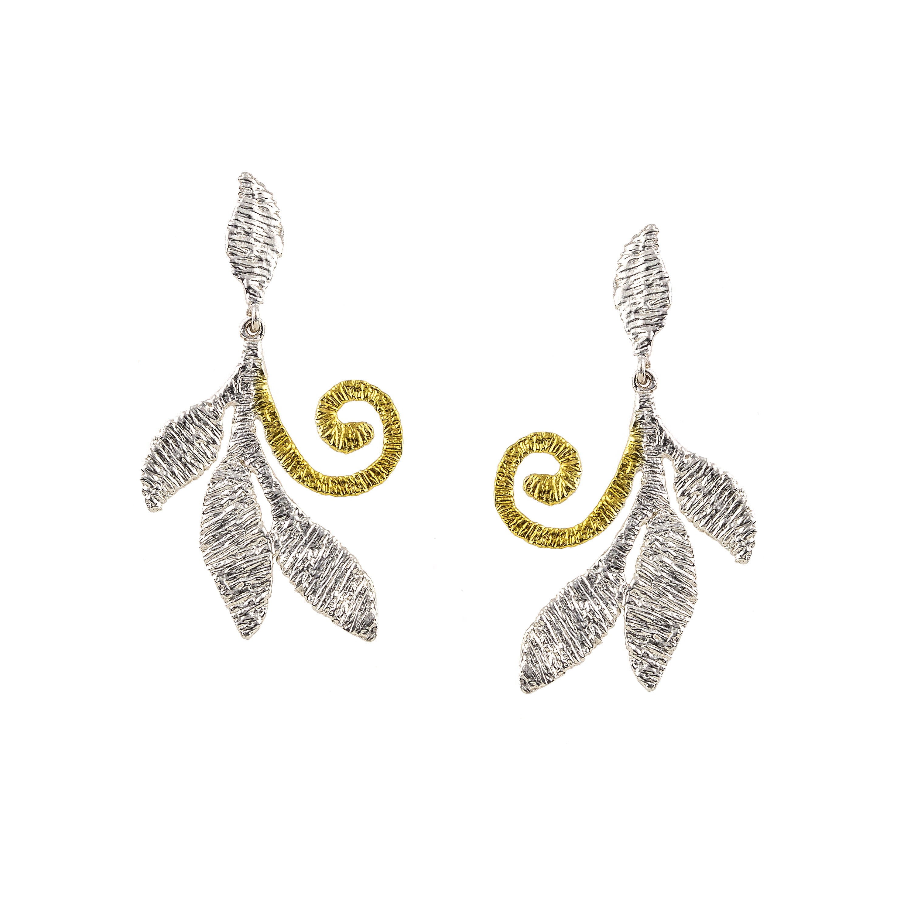 925° SILVER EARRINGS LEAVES DESIGN WITH GOLD PLATED DETAILS