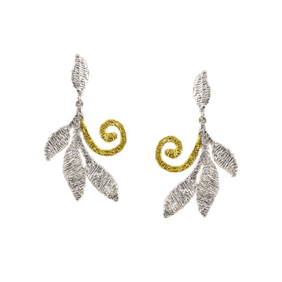 925° SILVER EARRINGS LEAVES DESIGN WITH GOLD PLATED DETAILS