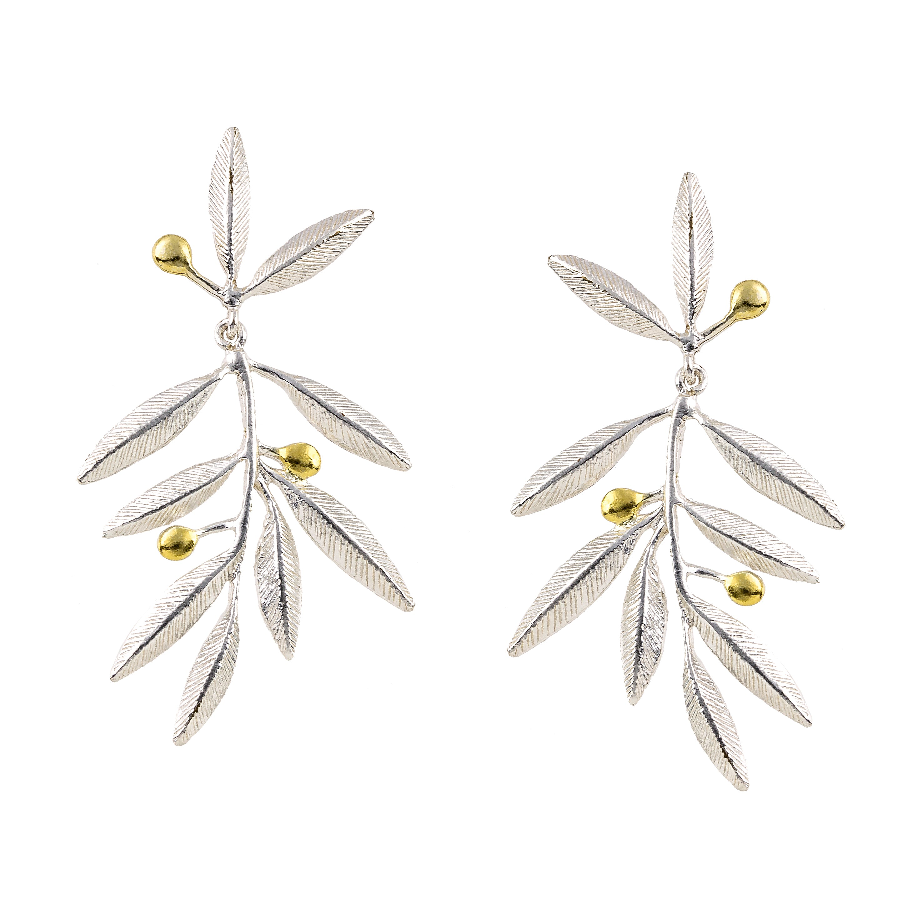EARRINGS SILVER 925° OLIVE DESIGN WITH GOLD-PLATED DETAILS