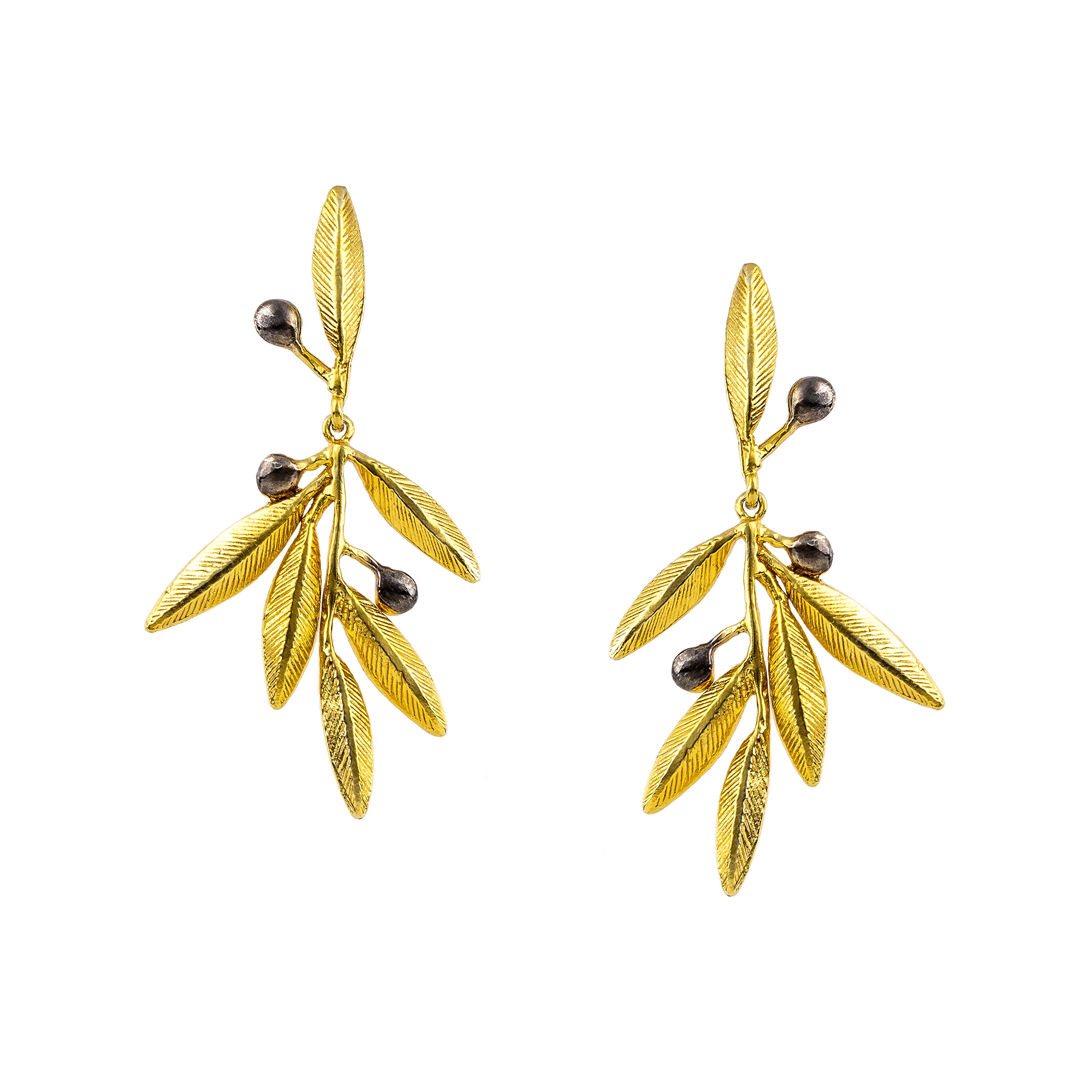 EARRINGS SILVER 925° GOLD PLATED OLIVE DESIGN WITH BLACK PLATED DETAILS