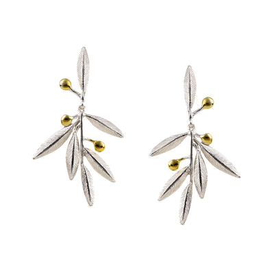 EARRINGS SILVER 925° OLIVE DESIGN WITH GOLD-PLATED DETAILS