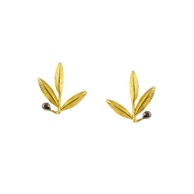 EARRINGS SILVER 925° GOLD PLATED OLIVE DESIGN WITH BLACK PLATED DETAILS