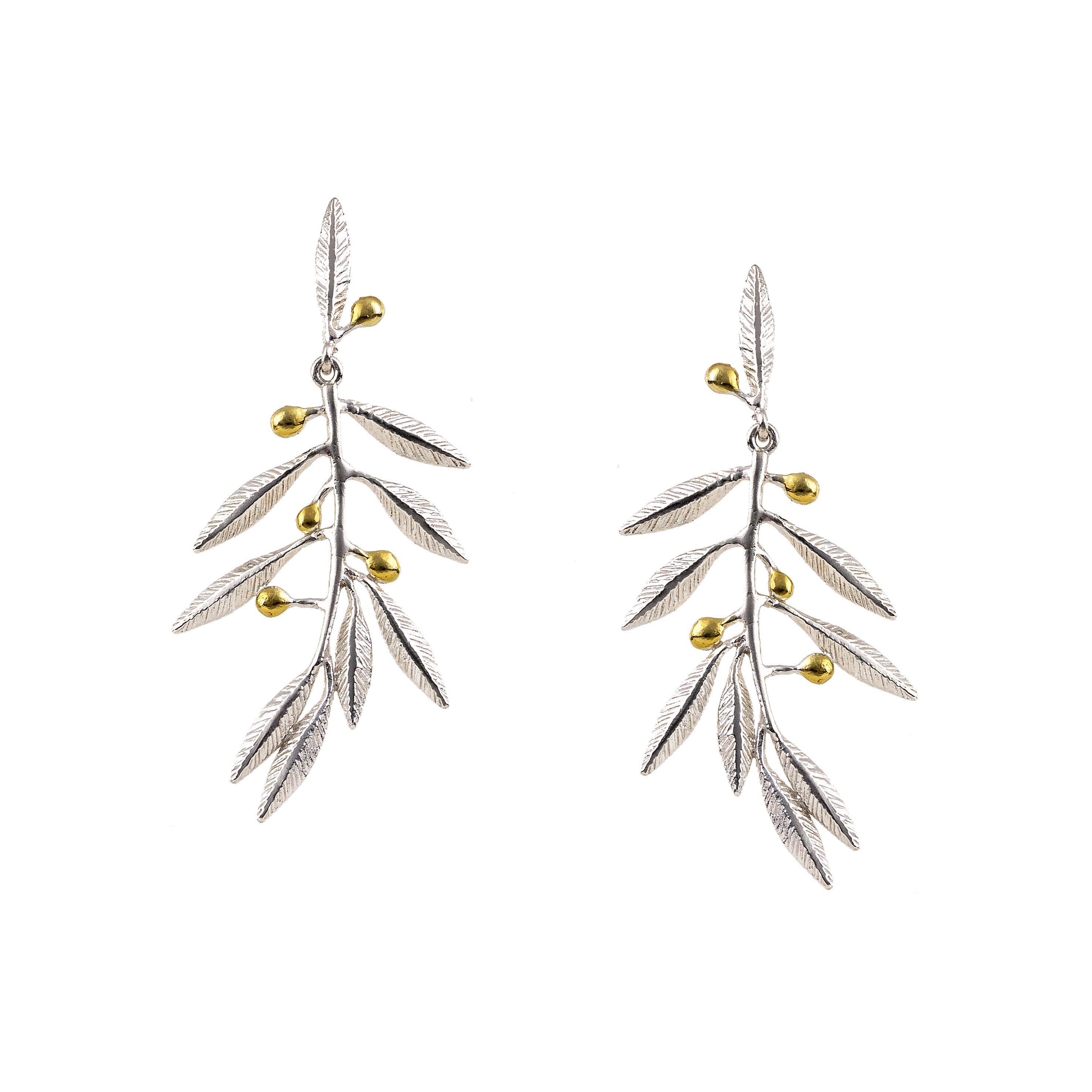 EARRINGS SILVER 925° OLIVE DESIGN WITH GOLD-PLATED DETAILS