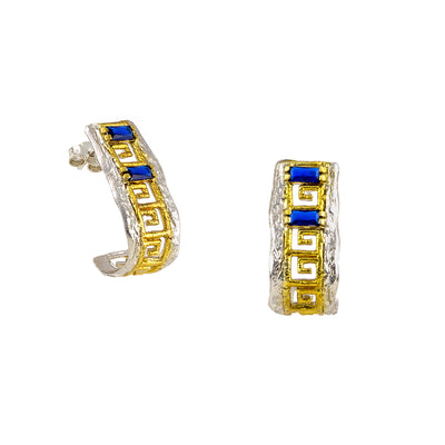 EARRINGS SILVER 925° GRECA DESIGN WITH ZIRCON AND GOLD-PLATED DETAILS