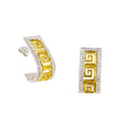 EARRINGS STERLING SILVER 925° GREEK KEY DESIGN WITH GOLD PLATED DETAILS