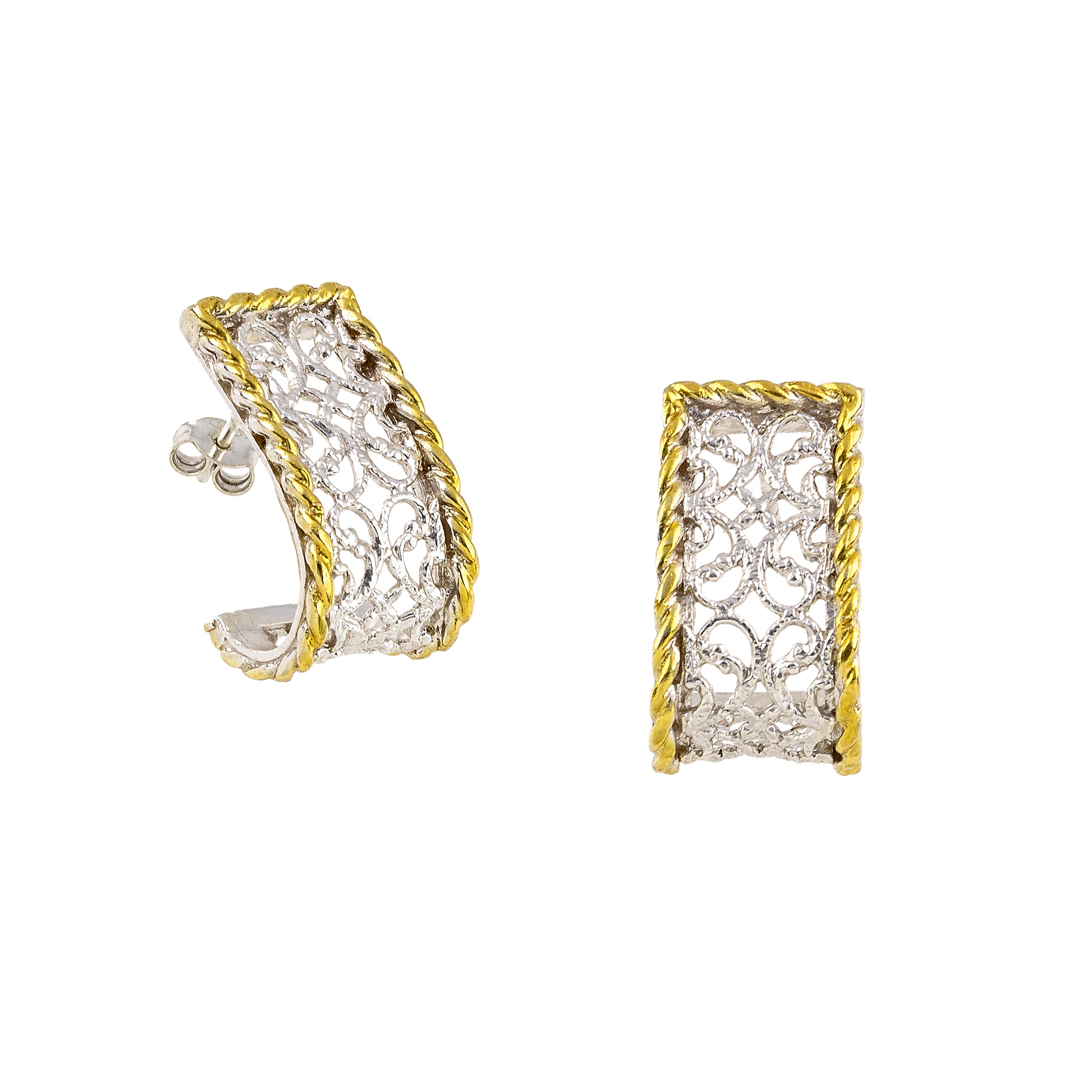 SILVER 925° EARRINGS WITH IRREGULAR DESIGNS AND GOLD-PLATED DETAILS
