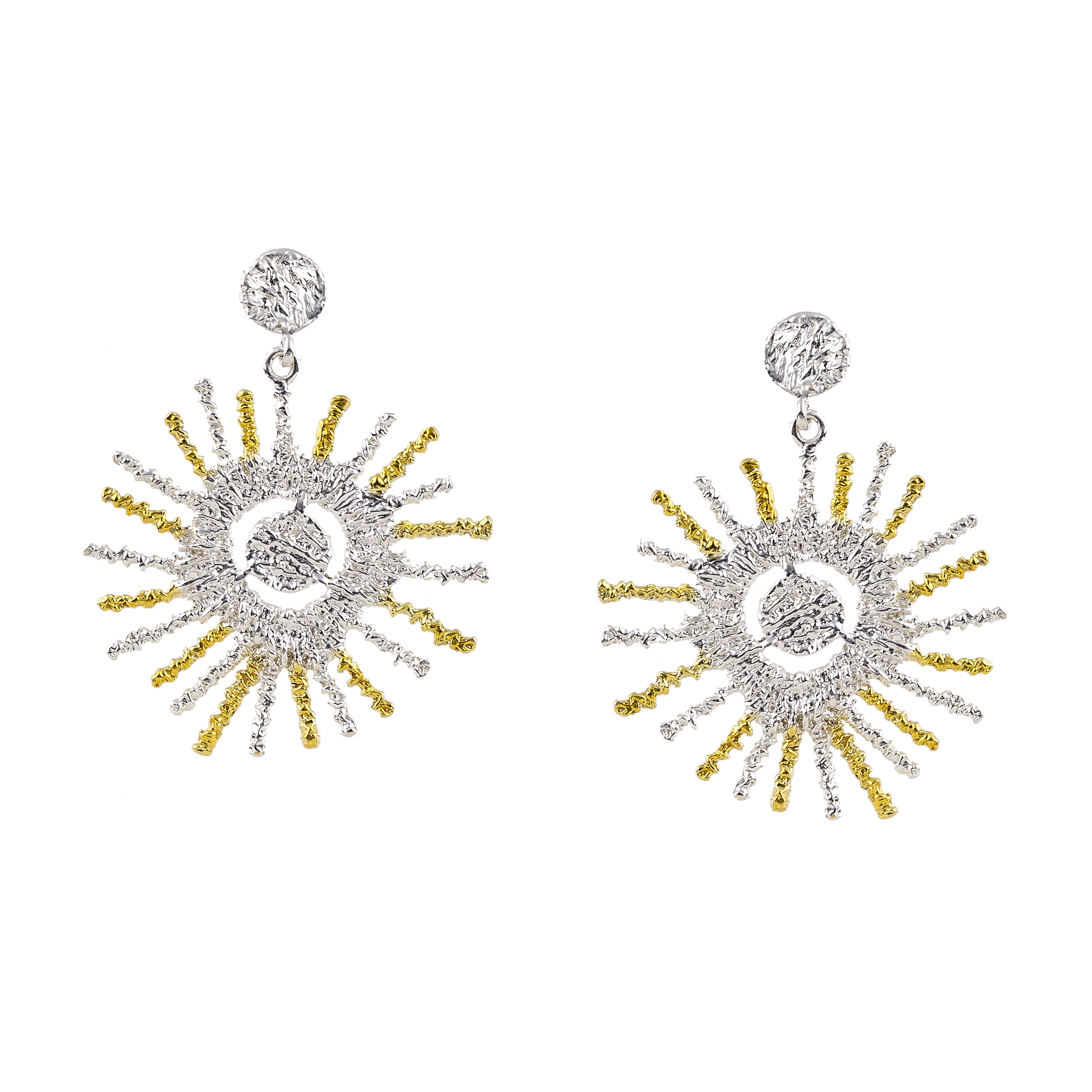 925° SILVER EARRINGS SUN DESIGN WITH GOLD PLATED DETAILS