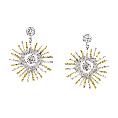 925° SILVER EARRINGS SUN DESIGN WITH GOLD PLATED DETAILS