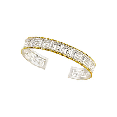 925° STERLING SILVER CUFF BRACELET WITH GRECA DESIGN AND GOLD PLATED DETAILS