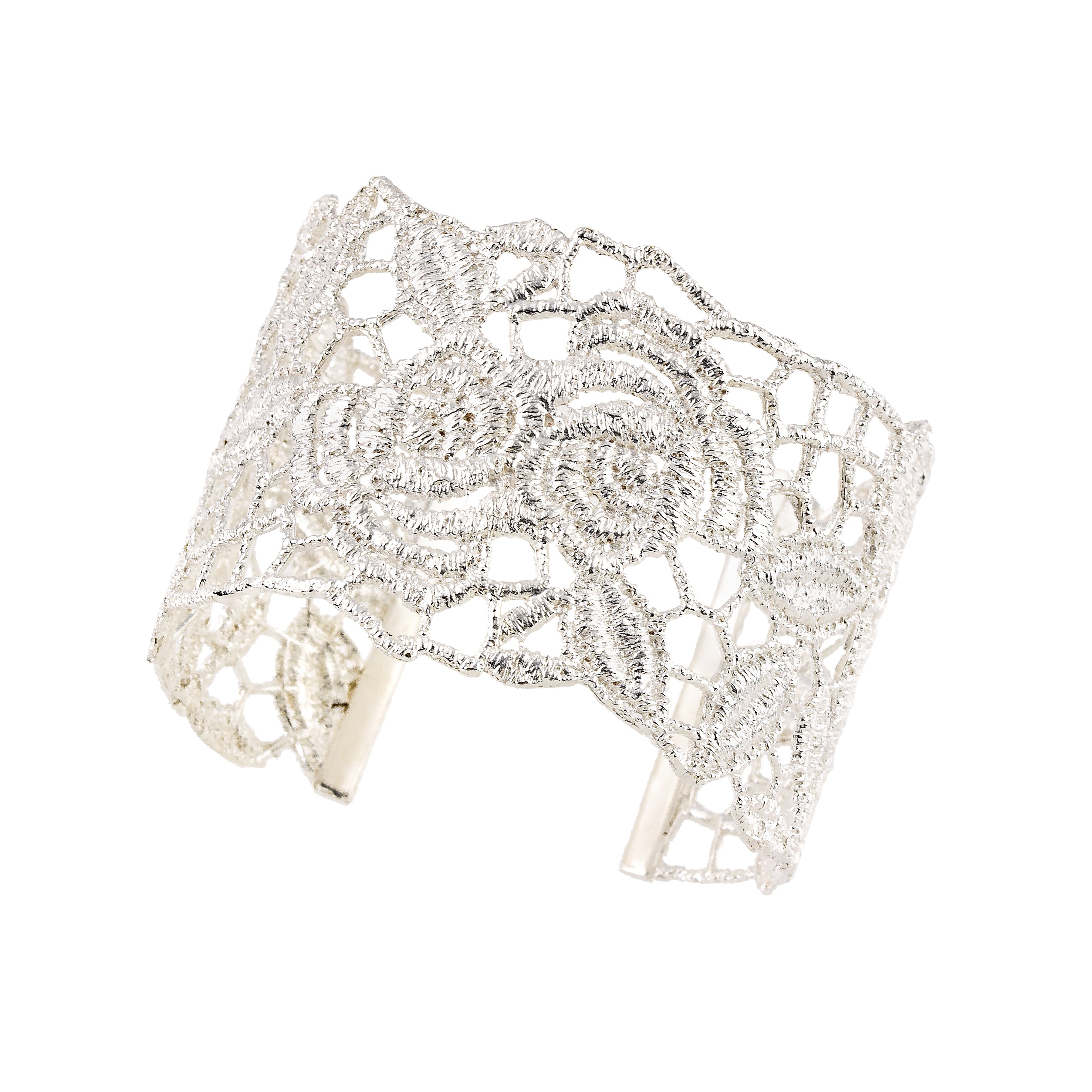 HANDCUFF BRACELET SILVER 925° WITH ROSE DESIGN
