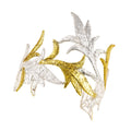 BRACELET HANDCUFFS SILVER 925° FLORAL DESIGN WITH GOLD-PLATED DETAILS