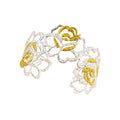 BRACELET HANDCUFF 925° SILVER ROSES DESIGN WITH GOLD PLATED DETAILS