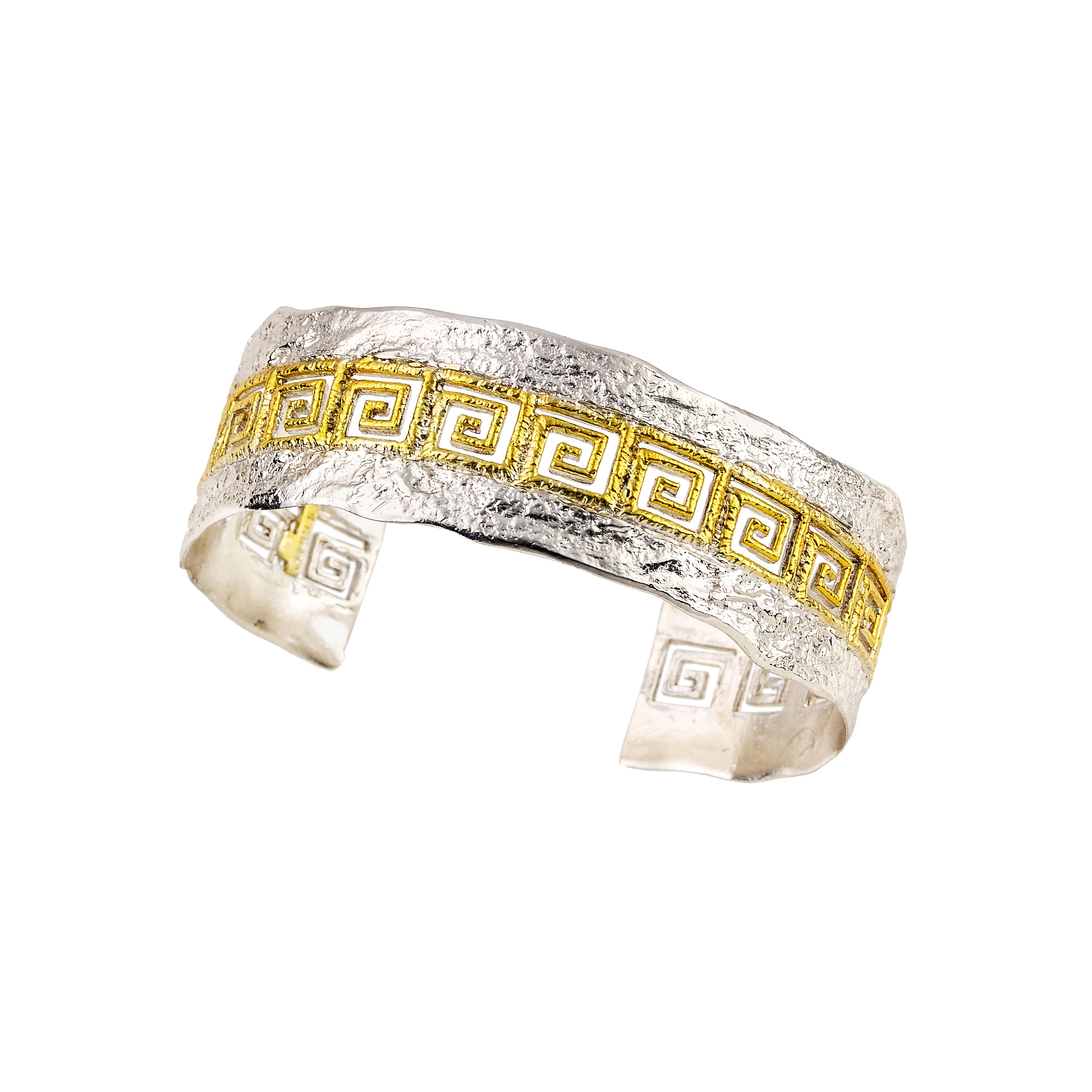 BRACELET CUFF SILVER 925° WITH GRECA DESIGN AND GOLD PLATED DETAILS
