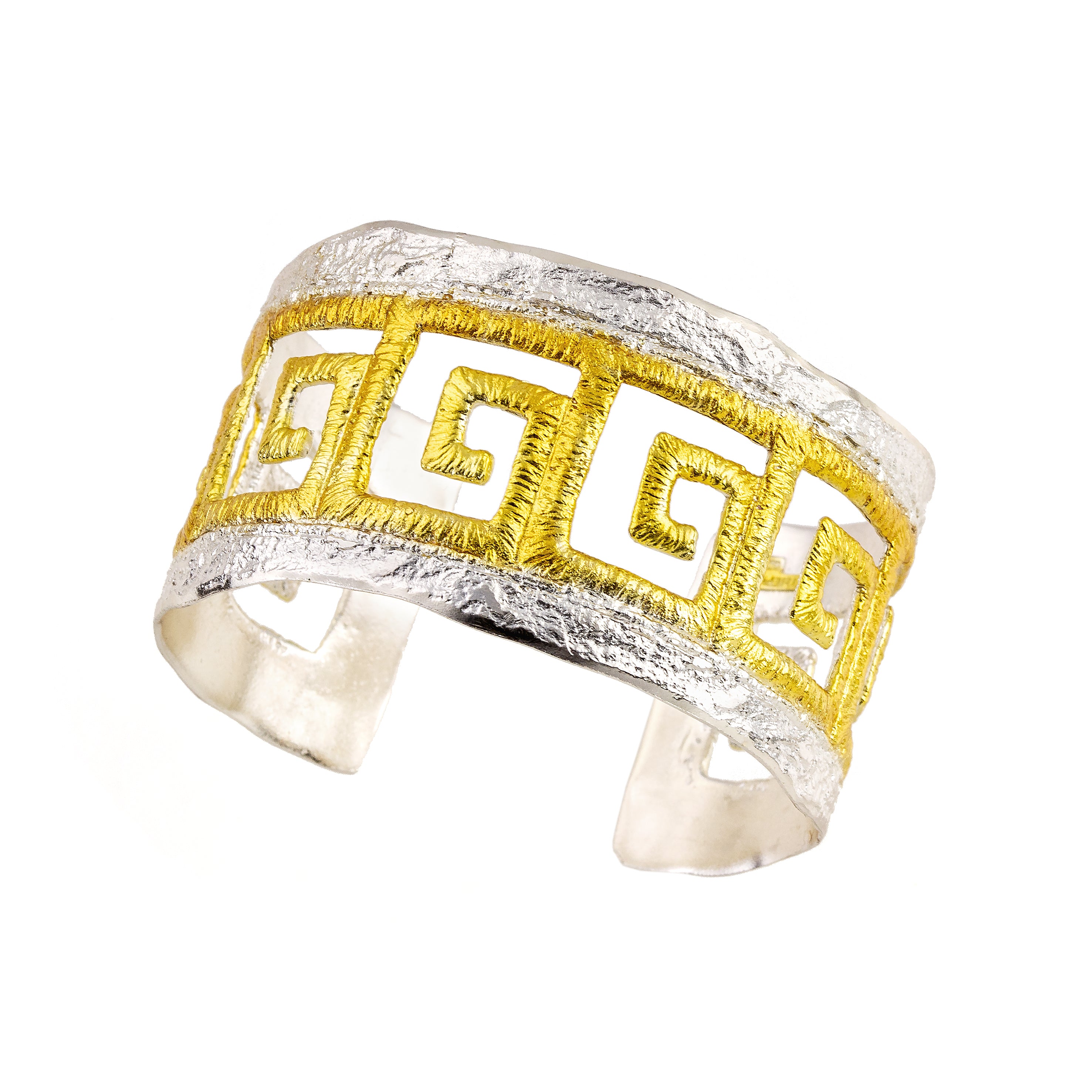 BRACELET CUFF SILVER 925° WITH GRECA DESIGN AND GOLD PLATED DETAILS