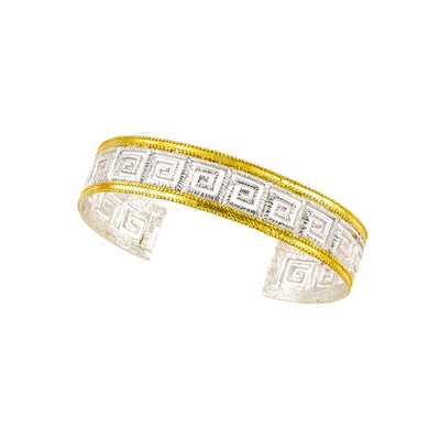 BRACELET CUFF SILVER 925° WITH GRECA DESIGN AND GOLD PLATED DETAILS