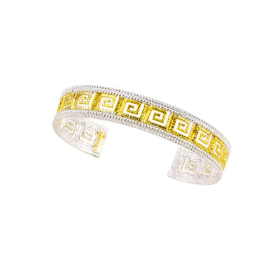 BRACELET CUFF SILVER 925° WITH GRECA DESIGN AND GOLD PLATED DETAILS
