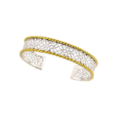 BRACELET HANDCUFFS SILVER 925° WITH IRREGULAR DESIGN AND GOLD-PLATED DETAILS