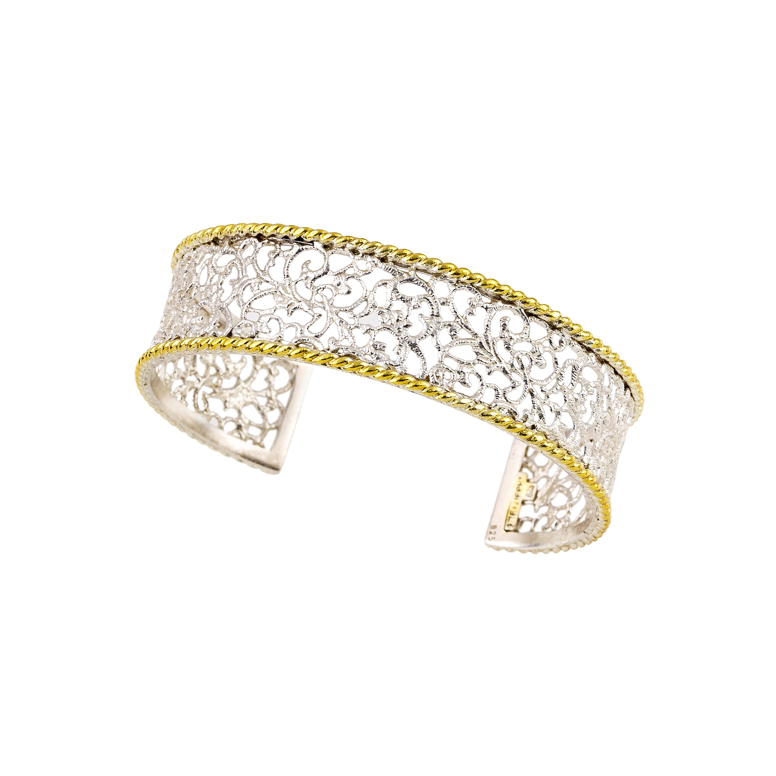 BRACELET HANDCUFFS SILVER 925° WITH IRREGULAR DESIGN AND GOLD-PLATED DETAILS