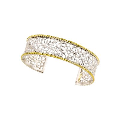 BRACELET HANDCUFFS SILVER 925° WITH IRREGULAR DESIGN AND GOLD-PLATED DETAILS