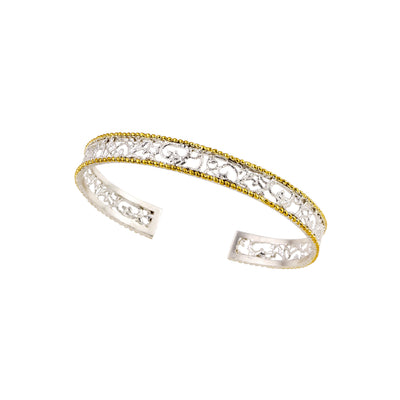 BRACELET HANDCUFFS SILVER 925° WITH IRREGULAR DESIGN AND GOLD-PLATED DETAILS