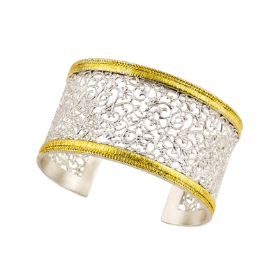 BRACELET HANDCUFFS SILVER 925° WITH IRREGULAR DESIGN AND GOLD-PLATED DETAILS