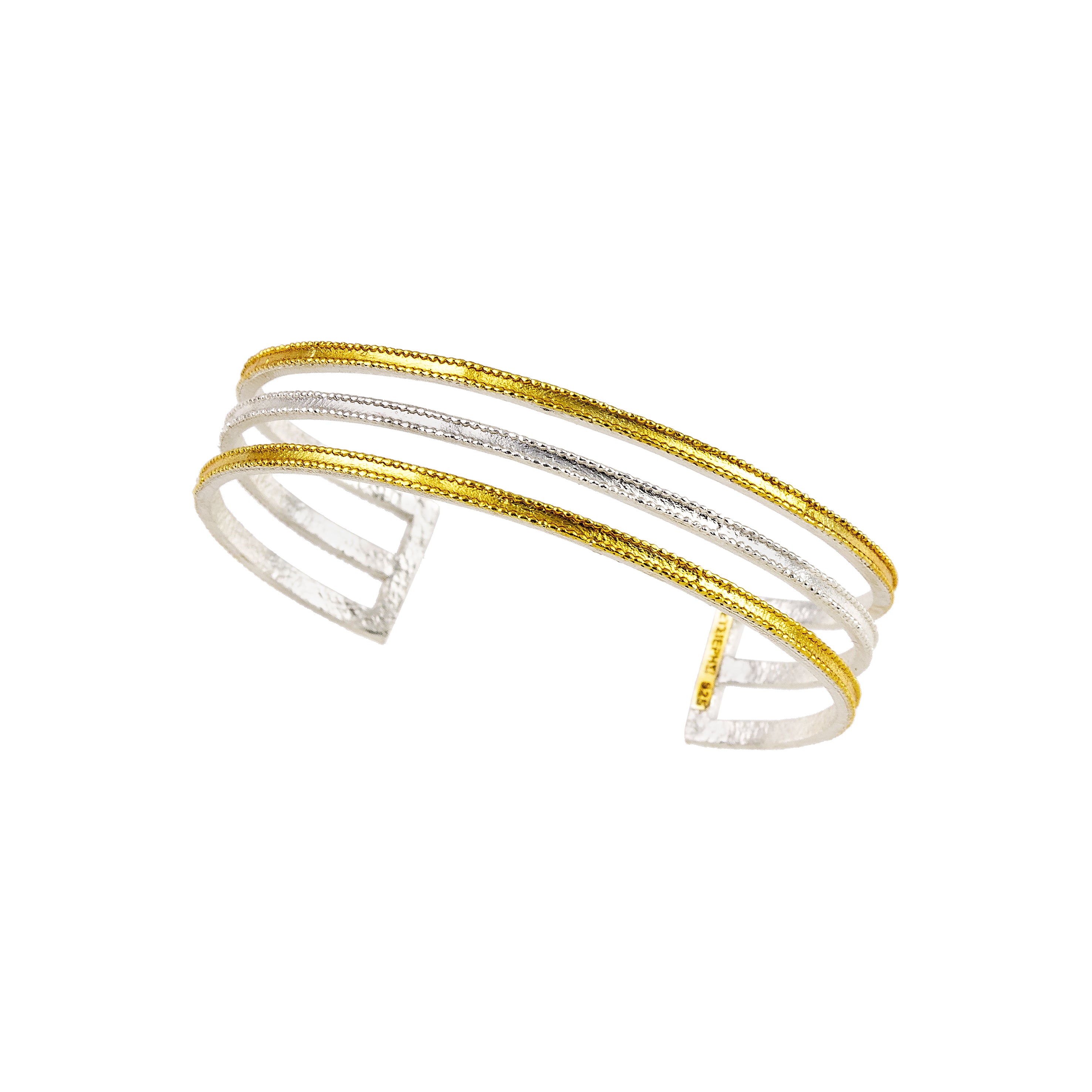 925° SILVER CUFF BRACELET WITH GOLD-PLATED DETAILS