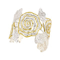 HANDCUFF BRACELET SILVER 925° SPIRAL FLOWER DESIGN WITH GOLD-PLATED DETAILS