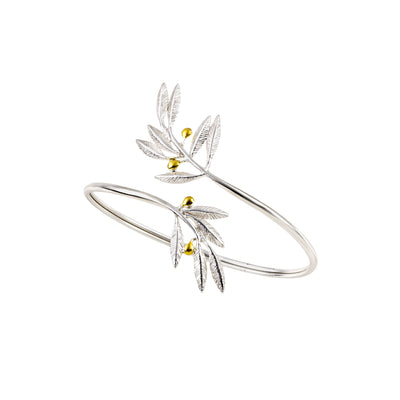 OPEN BRACELET SILVER 925° OLIVE DESIGN WITH GOLD-PLATED DETAILS