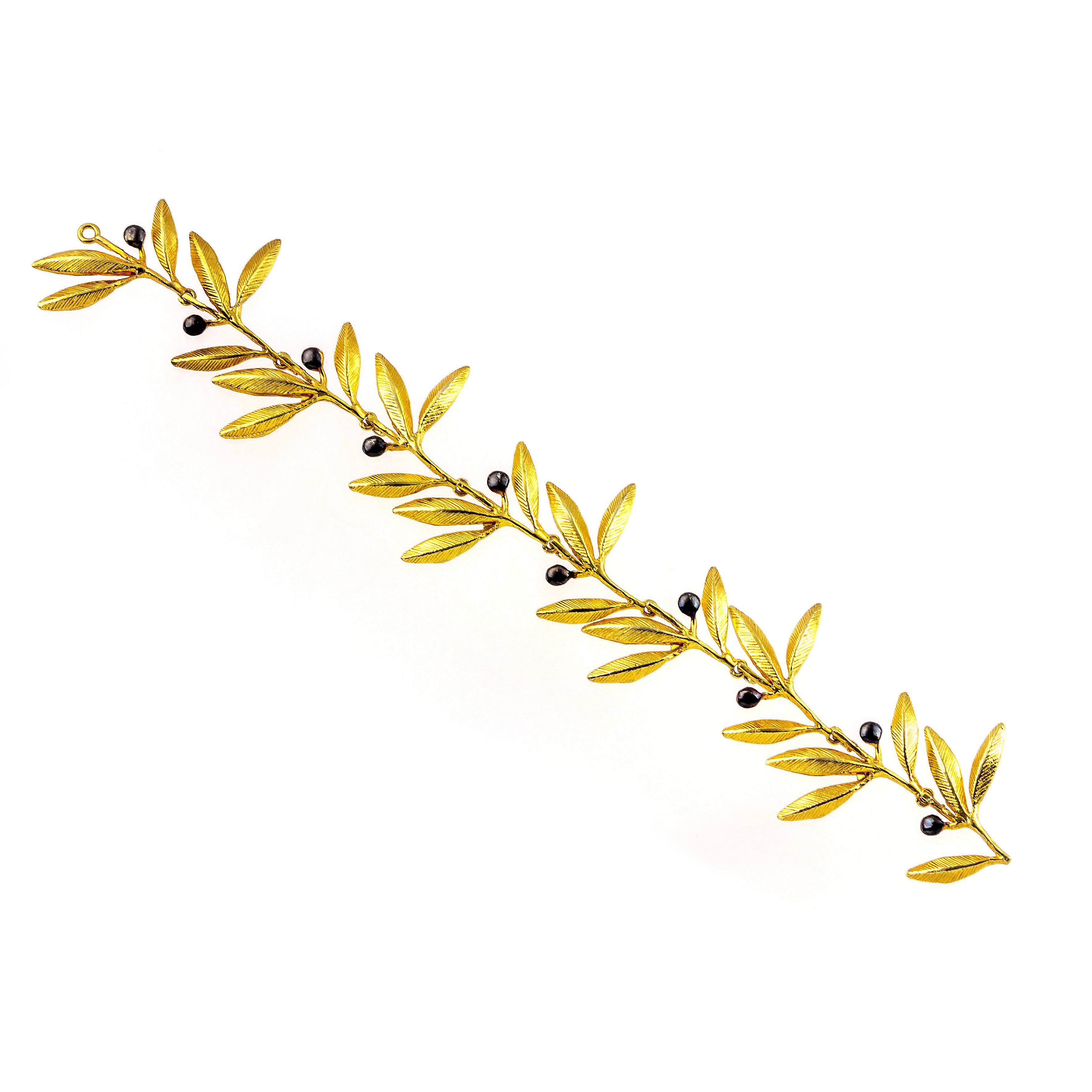 HINGED BRACELET SILVER 925° GOLD PLATED OLIVE DESIGN WITH DETAILS IN BLACK PLATINUM PLATING