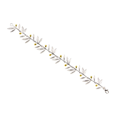 HINGED BRACELET STERLING SILVER 925° OLIVE DESIGN WITH GOLD PLATED DETAILS