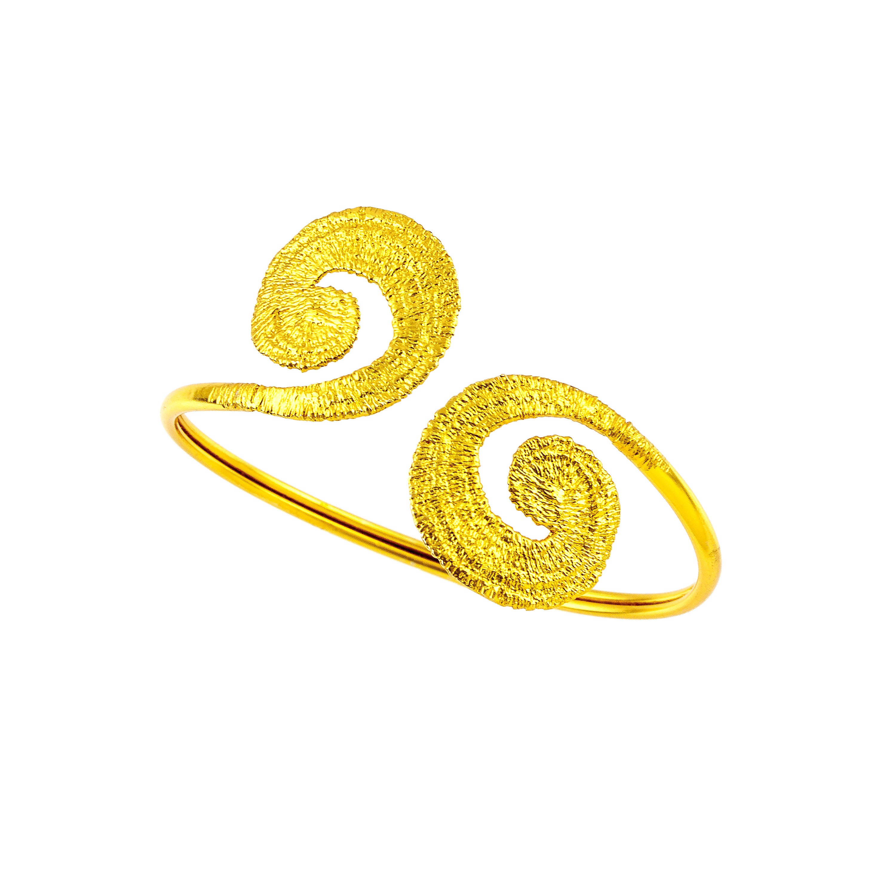 OPEN BRACELET SILVER 925° GOLD PLATED ARCHAIC SPIRAL DESIGN